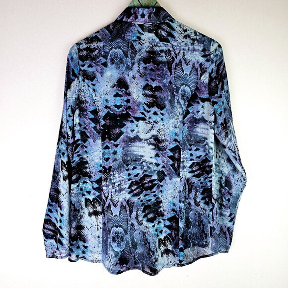 Cabi Women's Python Sheer Purple Blue Button-up Collared Career Top, Sz M - Picture 8 of 9
